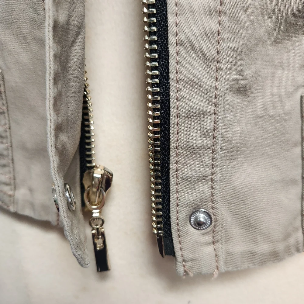 Taupe Fitted Buckle Collar Utility Jacket from White House Black Market. - Picture 5 of 15